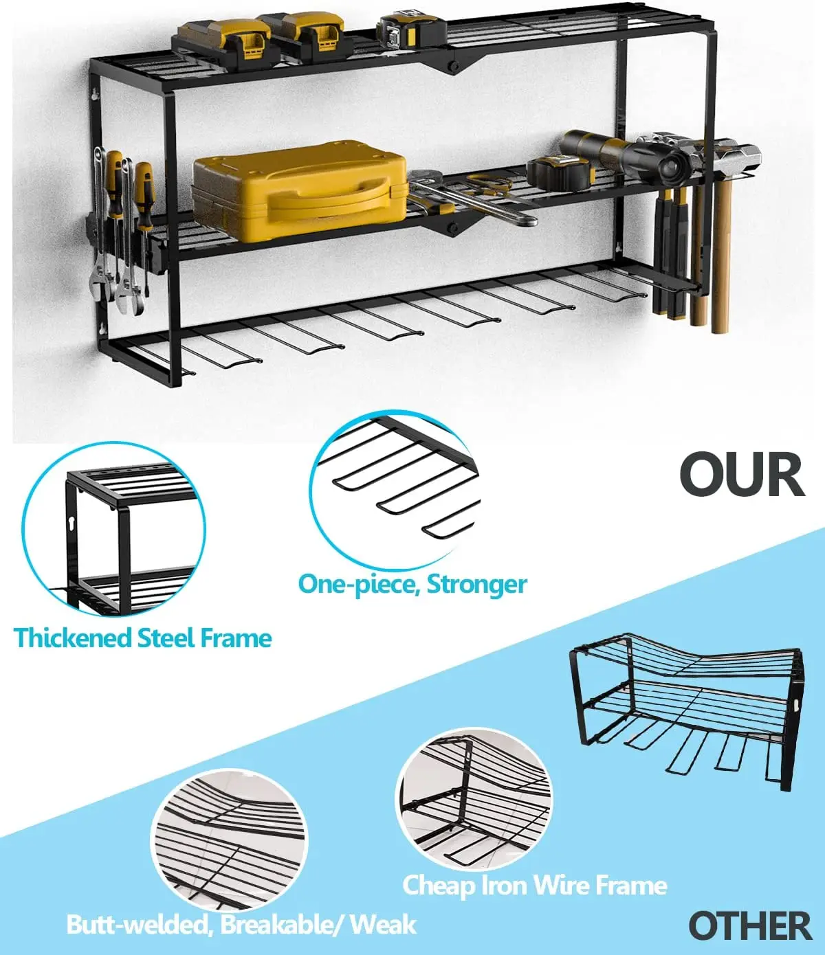 Power Tool Organizer, Wall Mounted Drill Holder, 4 Hanging Slots - View #5