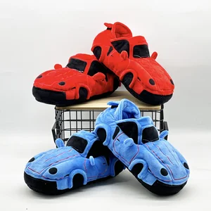 Cool Racing Car Shape Slippers Soft Comfortable Anti-Slip Outdoor Platform with Plush Insole Winter Home Shoes for Autumn