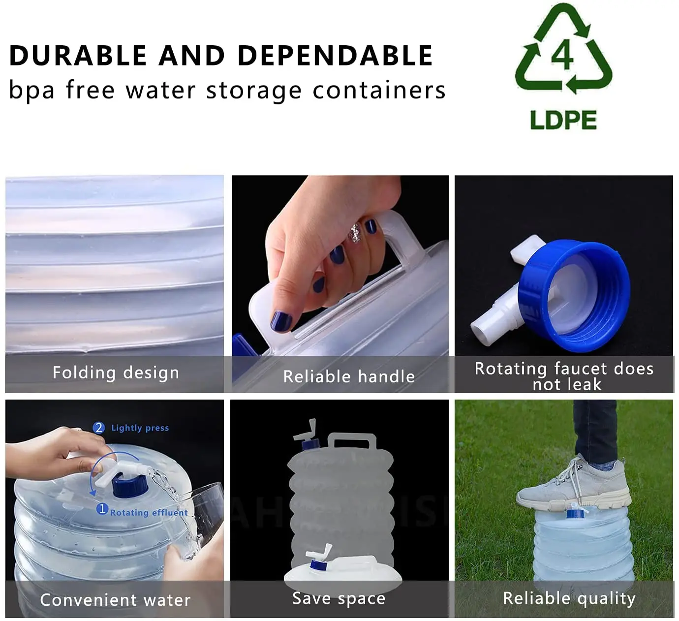 Water Container, No-Leak Portable Collapsible Water Storage Carrier Jug With Spigot, Camping Water Container For Outdoors Hiking