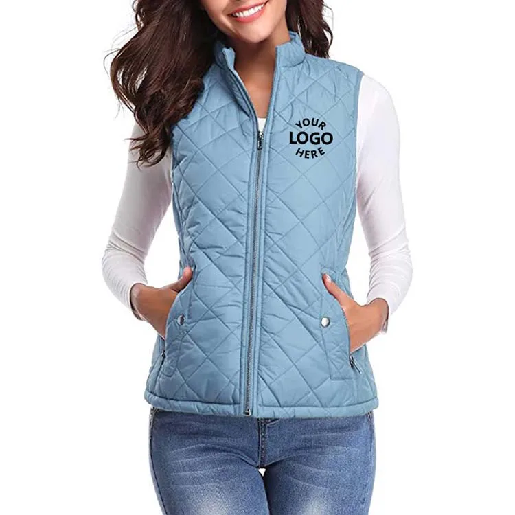 Elegant Fashion Stand Collar Padded Sleeveless Jacket for Women