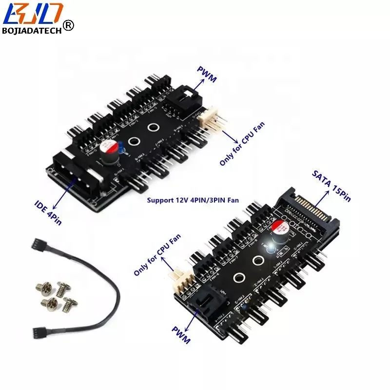 Fan Hub Computer 12V Mini Fan Controller Molex 4Pin SATA 15Pin