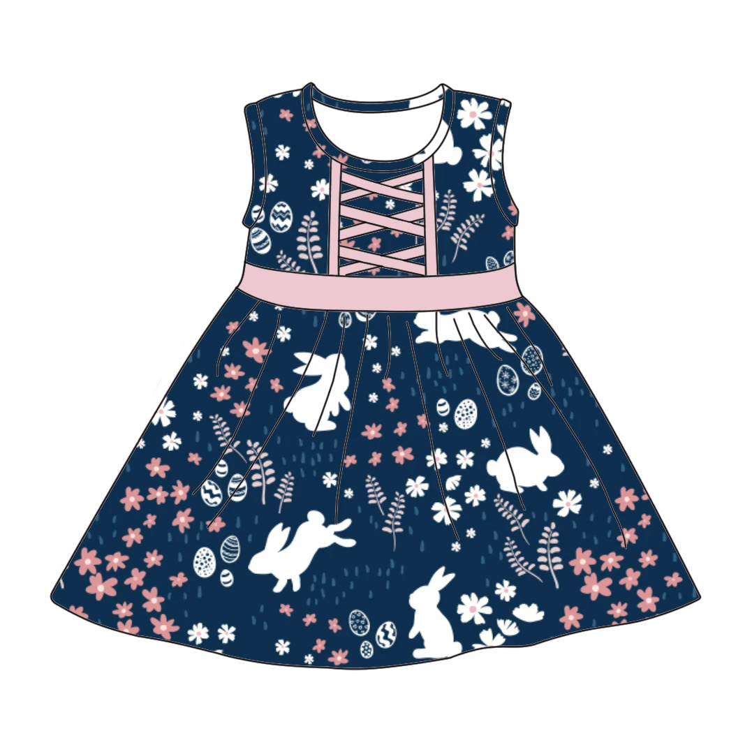 Qingli ODM Easter Day Custom Pattern Sweet Wholesale Dress New Girl's Family Clothes Children Sleeveless Baby Party Dress