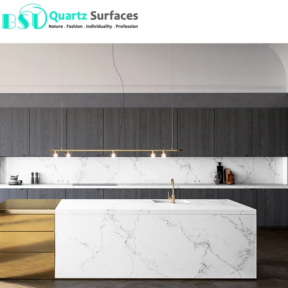 Kitchen Quartz Marble White Gray with Texture Looks Natural