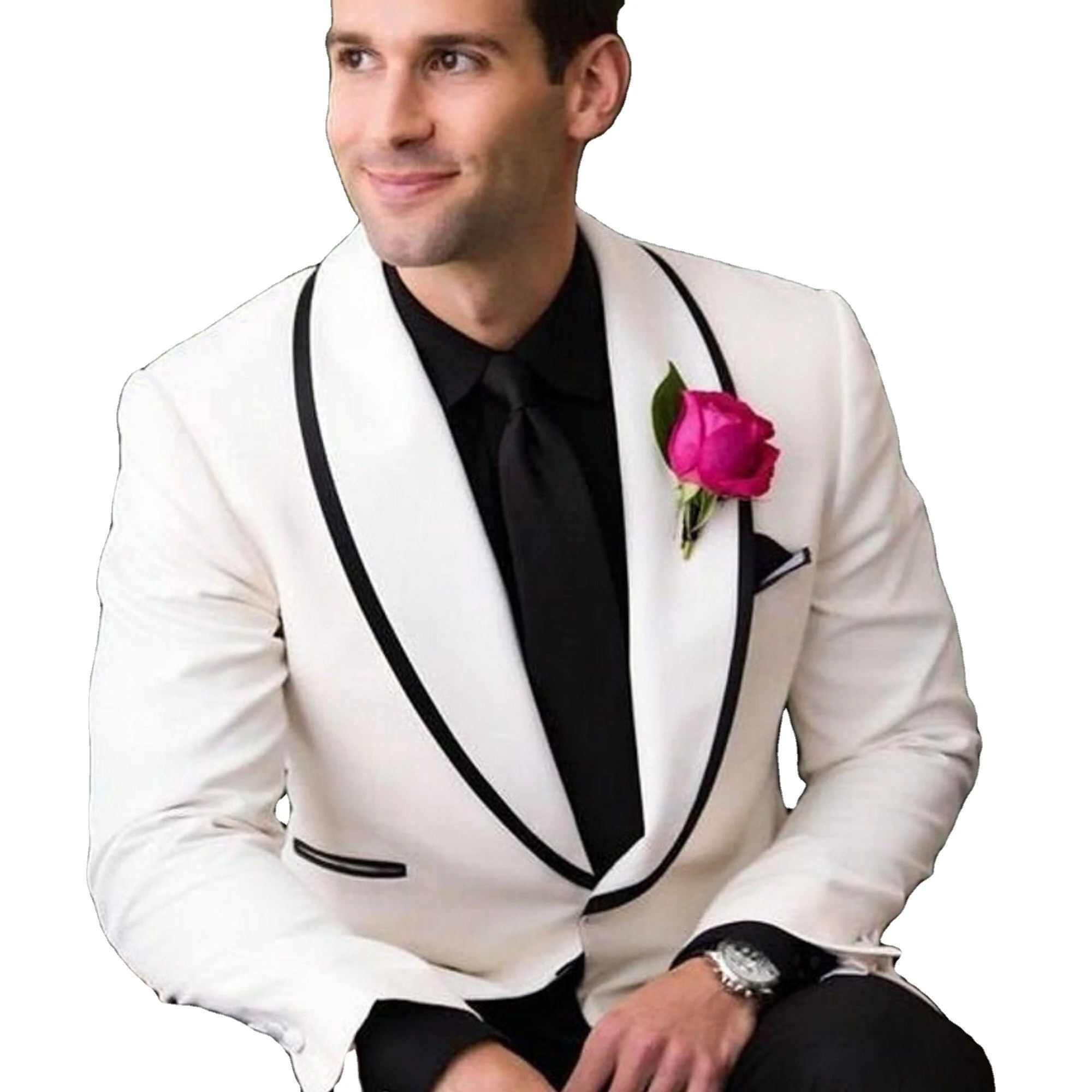 Men's White Shawl Collar Tuxedo Jacket Slim Fit Groom Wear