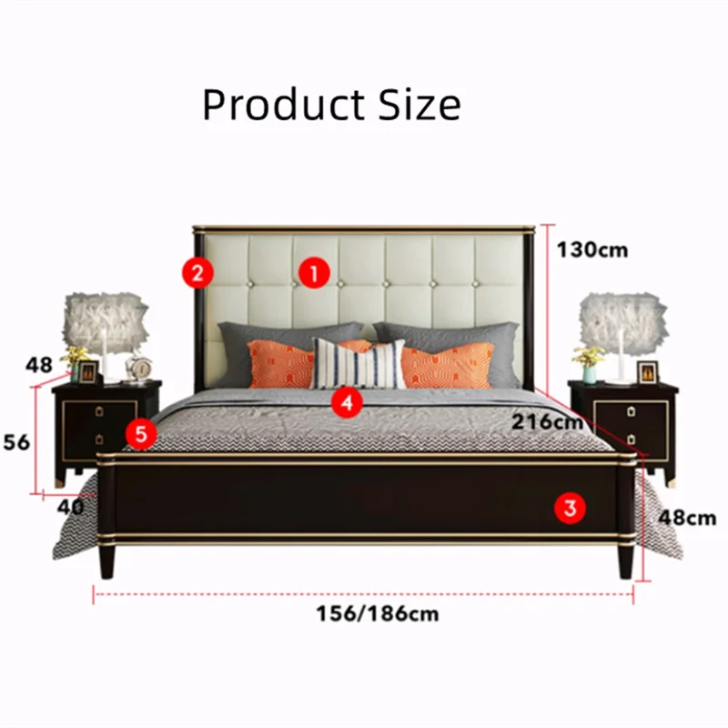 American Light Luxury Solid Wood Bed Soft Bag Double Leather Bed 1.8