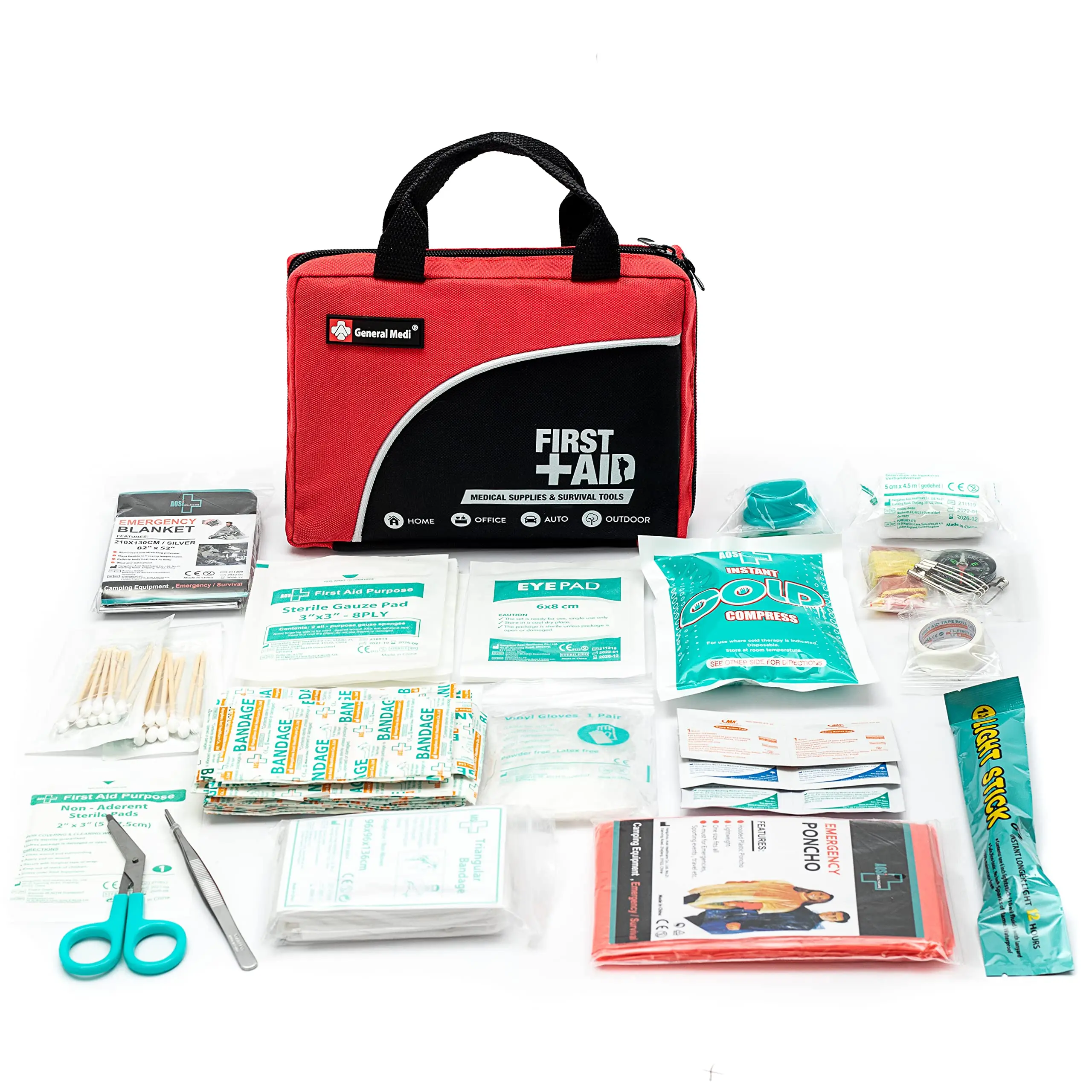 160 Pieces Premium First Aid Kit Bag Red First Aid For Travel Outdoor