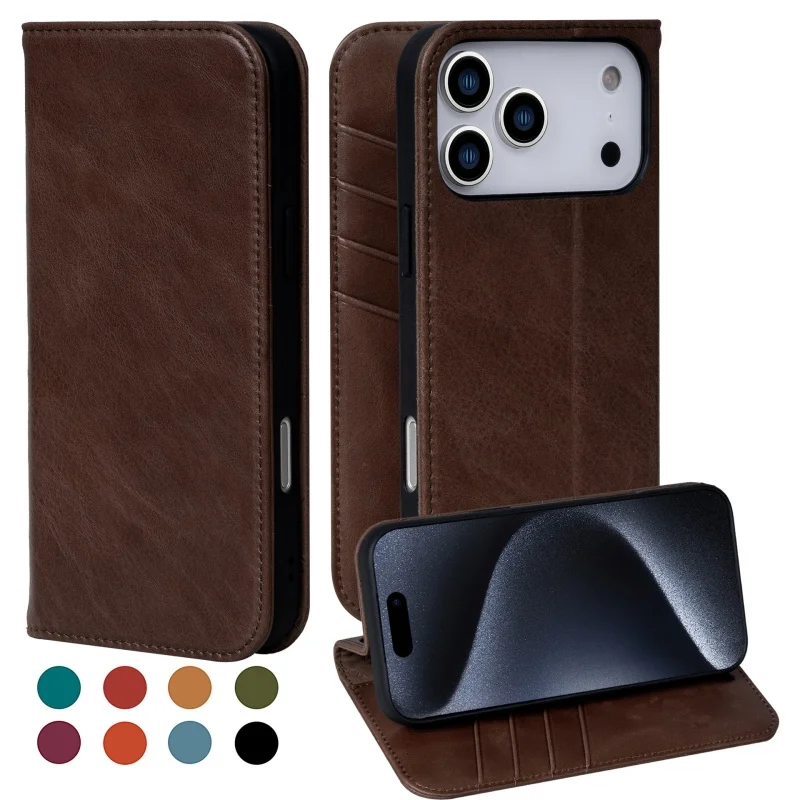 product luxury wallet flip phone case for iphone 17 pro max pu leather protective cover with card slots compatible with for iphone 7 air-6