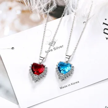 White Gold Plated The Heart of Ocean sea Blue zircon Pendant Necklace