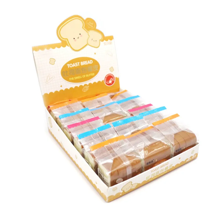 Необычный дизайн творческие канцелярские принадлежности из термопластичной резины маленькие тосты хлеб кавайные ластики милые 3D в форме еды набор ластиков для детей