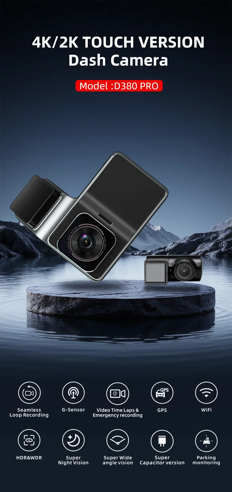 TOUCH VERSION Dash Cam Front and Rear 4k Dual Lens 3 Inch with Touch Panel 2k+1080P for 4K Ultra HD Night Vision Quality details