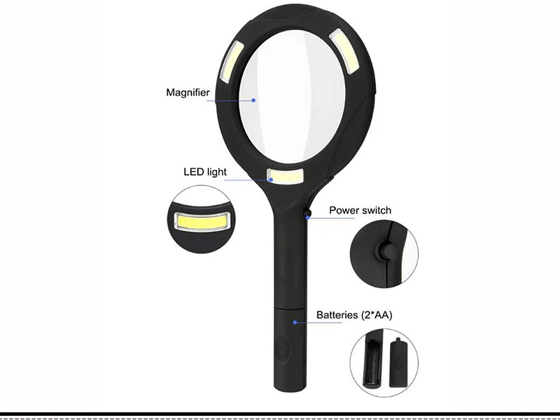 Lighted Handheld Magnifier Cob Led 3x Magnifying Glass - Buy Led 