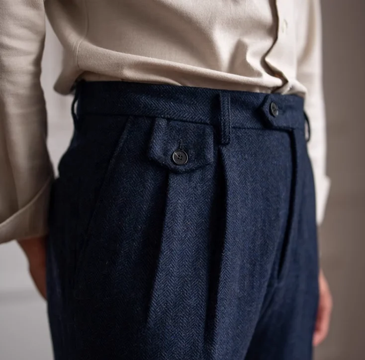 Men's Wool Blend Dress Pants - High Waist Casual Business Trousers for  Winter Wear, Perfect for Formal Occasions