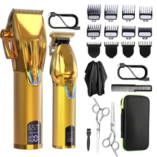 Lanumi LM-2027 Best Cordless Rechargeable Professional Gold Hair Trimmer Electric Cutting Adjustable Hair Clipper Kit USB 10W