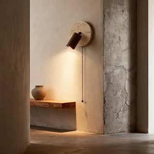 JACKSUN Wabi-Sabi New Yellow Cave Stone Bedroom Wall Lamp for Study with Switch, Rotatable for Master Bedroom Reading