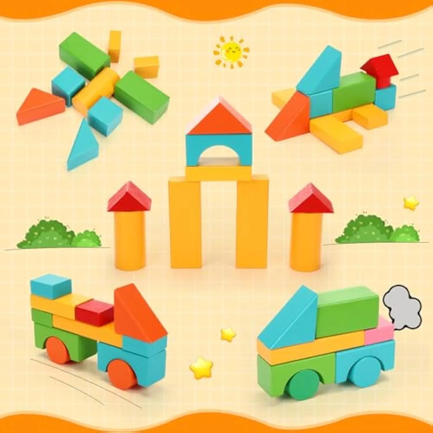 100 Colored Building Blocks Children's Wooden Toys Baby Early Education ...