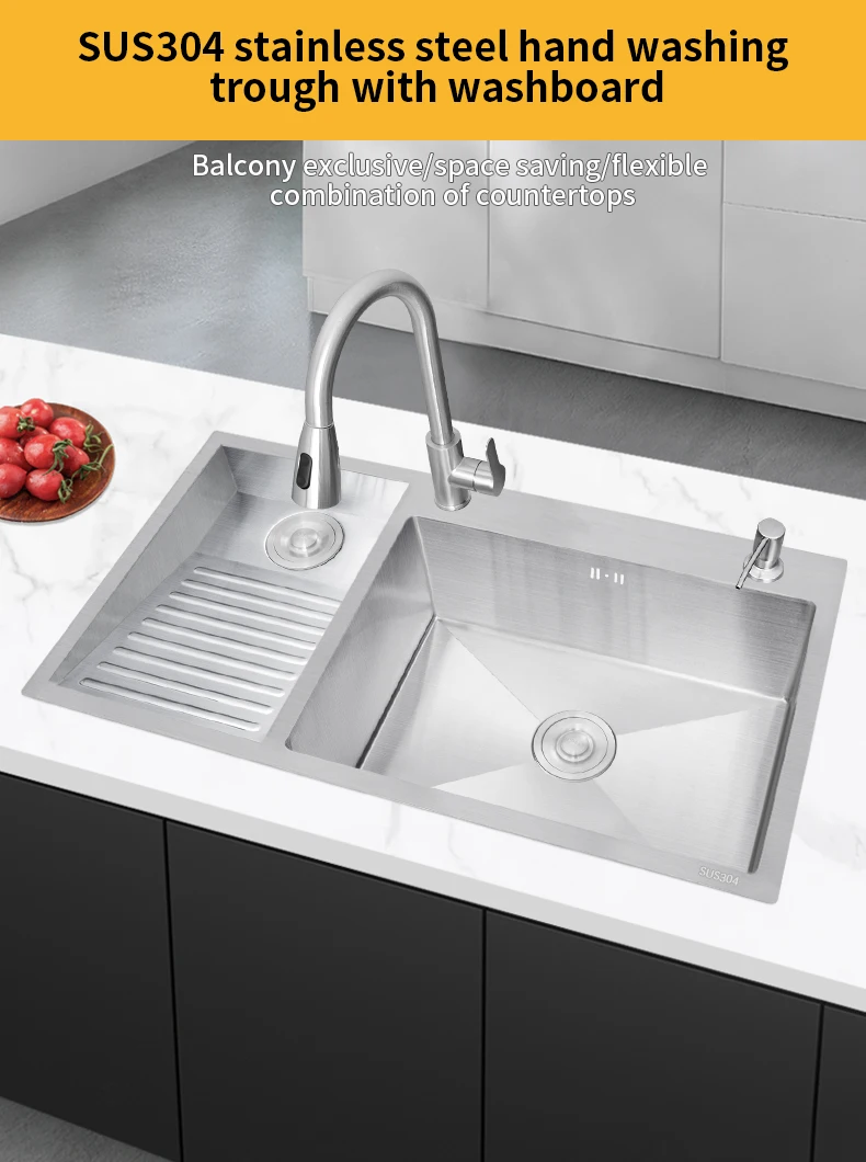 Balcony Sus304 Stainless Steel Laundry Double Bowl Sink Hand Thickened ...