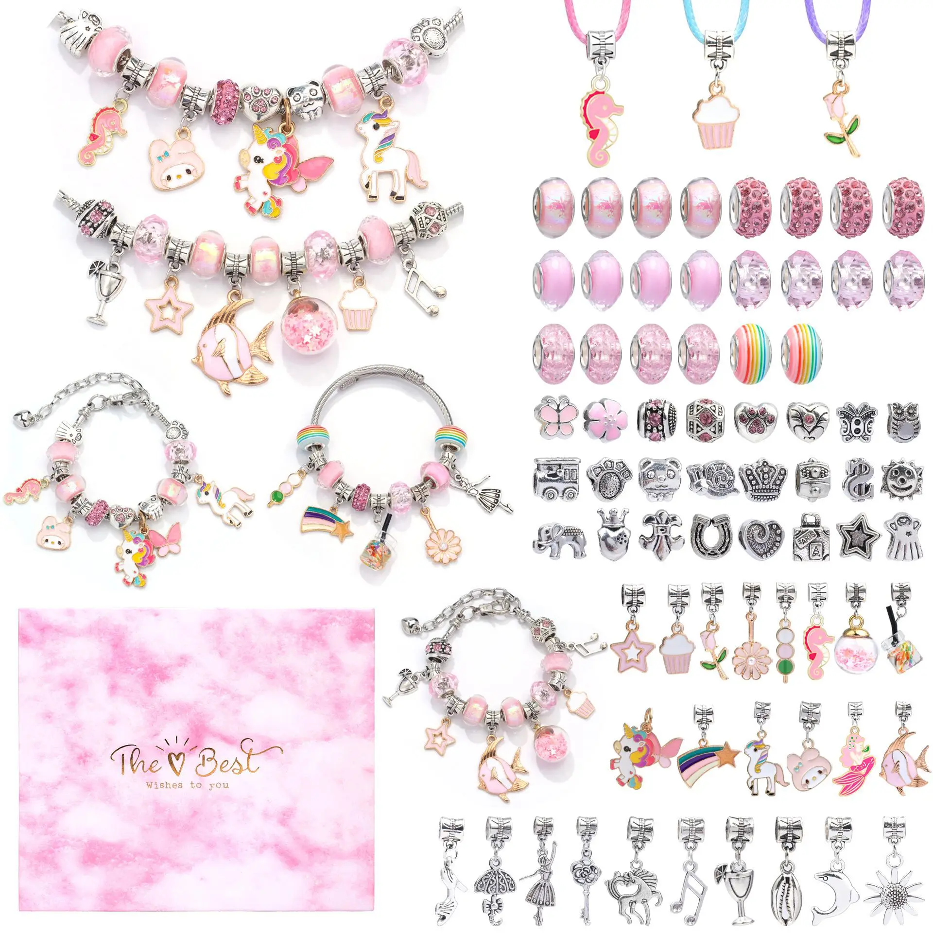 Jewelry Making Kit Charm Bracelet Necklace Present Alloy Beads Set