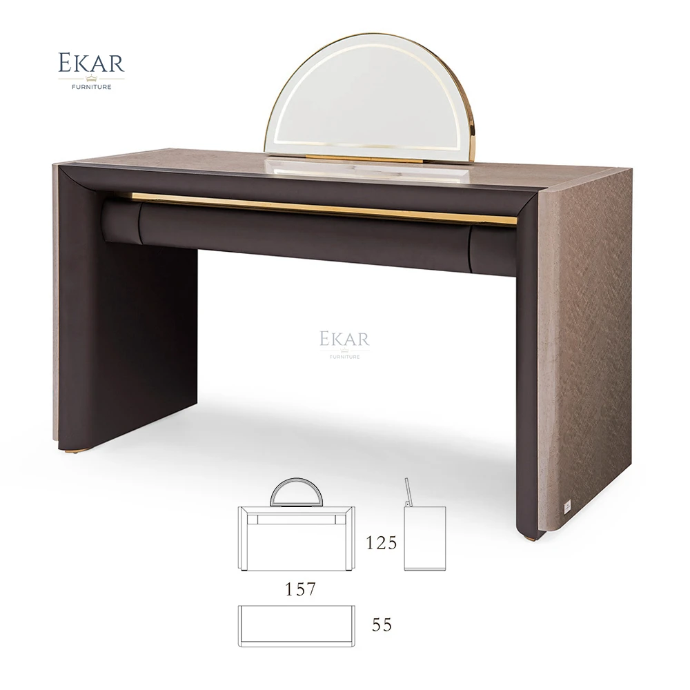 product new model quality luxury wooden italian dresser high gloss veener dressing table with half moon mirror-67