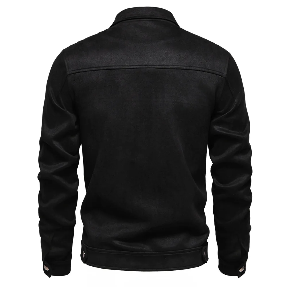 Men's Suede Jacket Solid Colour Lapel Casual Outdoor Autumn Coat_voghion.com
