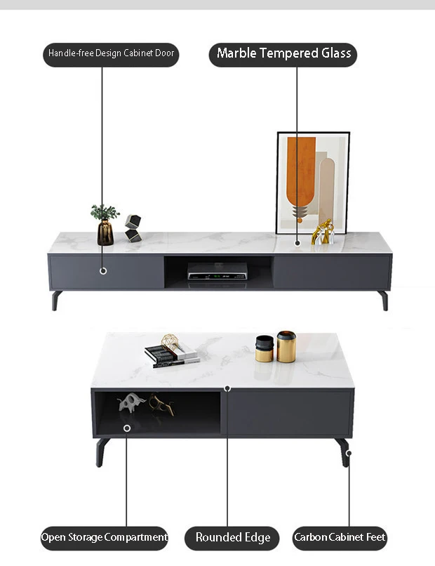 Nordic Light Tea Table Combined With Modern Simple Rock Plate Toughened