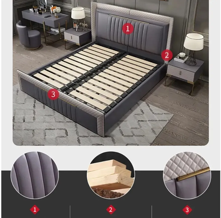 Modern Frame Wingback Headboard Upholstered cal king Bed Platform Bed