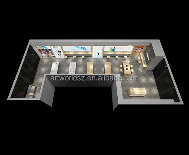 Mobile Phone Shop Interior Design 2d Layout 3d Rendering Shop Design
