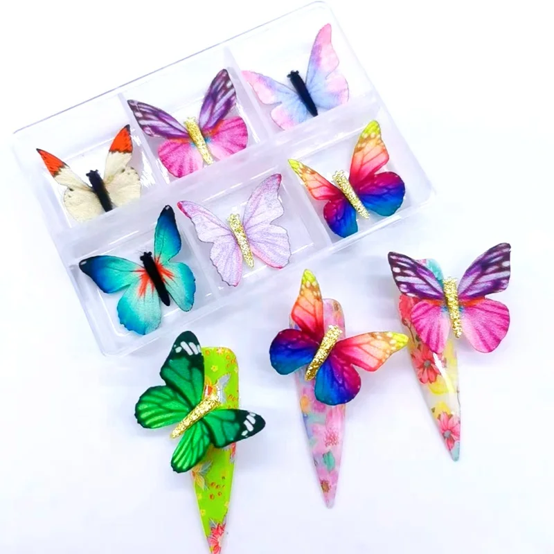 New Arrival Butterfly  Charms Removable Magnetic Nail Pom Pom Boxes Kit for Nails Art Decoration