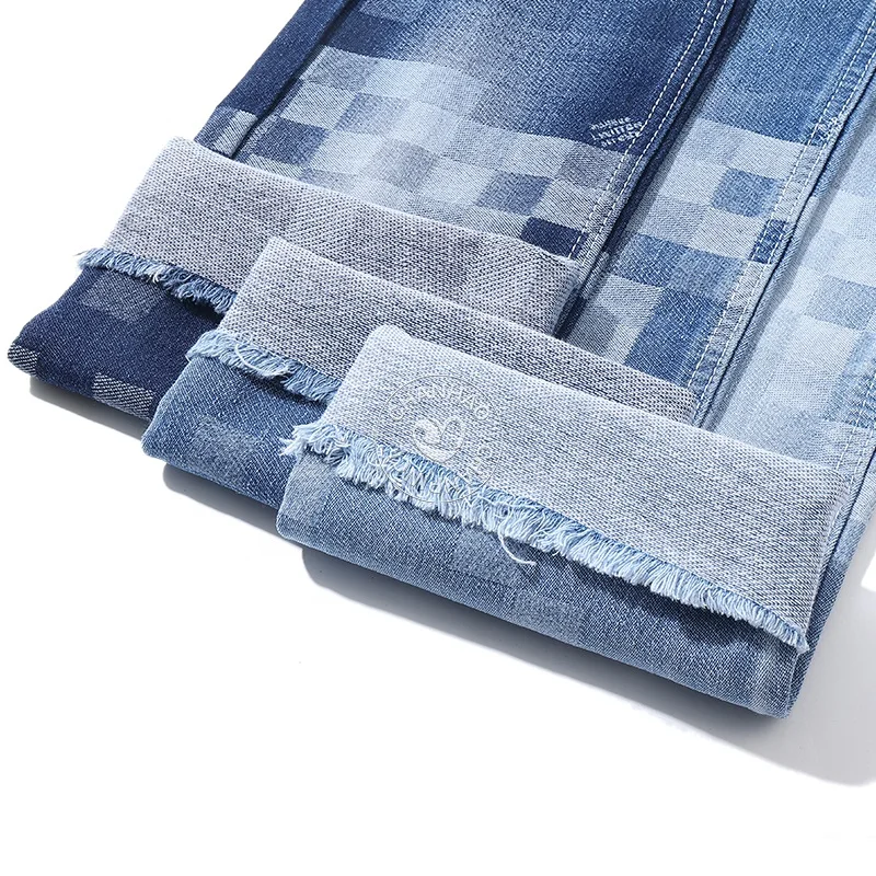 Gradient Grid Bottom of Towel Blue 80% Cotton Jacquard Denim Fabric for Jeans 10.5Oz High Quality Denim Fabric Wholesale