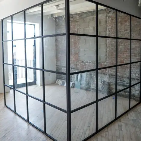 Design Glass Commercial Window and Door Steel Lobby Partition Design Office Full Height Glass Wall Partition