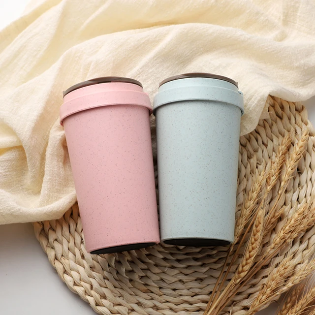 Coffee Mug 400Ml 12OZ Eco Wholesale Biodegradable Wheat Straw Bottle Double Coffee Cup With Lid