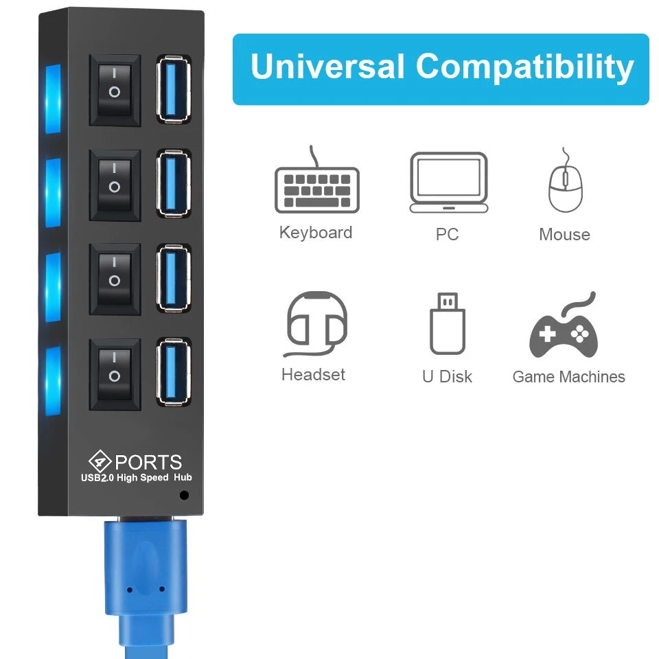 Док-станция Usb 3,0 разветвитель многопортовый адаптер 7 портов Usb концентратор 3,0 с адаптером питания для ноутбука