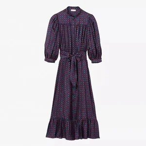 Clothing Manufacturer Custom Spring Autumn Crew Collar Long Sleeve Tunic Elegant Casual Women Midi Dress