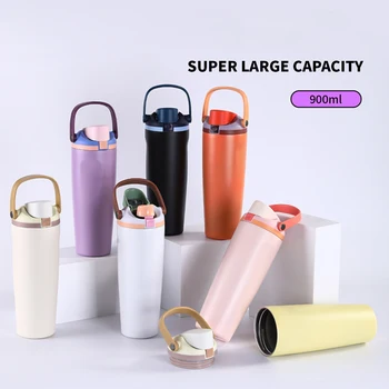 Newest Custom logo  30oz 40oz Insulated  Water Bottle Stainless Steel Tumbler Coffee Mug with Handle Grip Leak Proof Lid