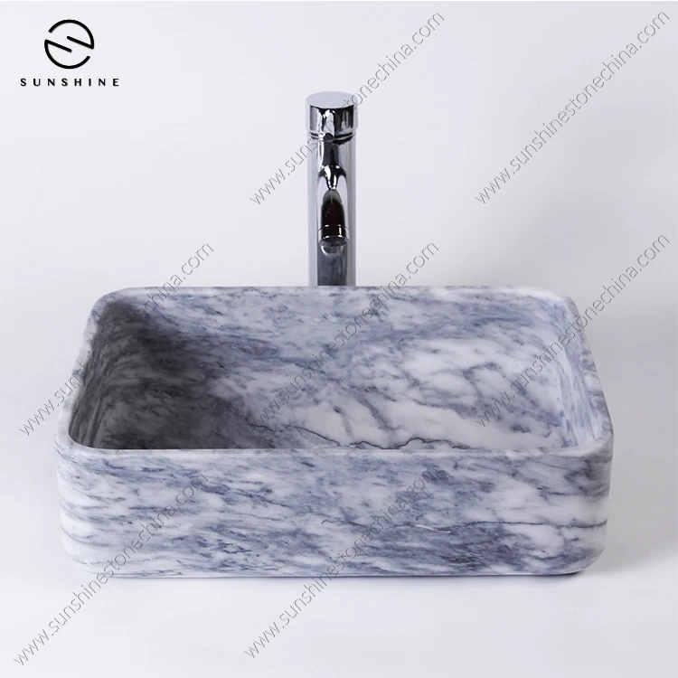 Dark Ink Marble Bathroom Basin Factory Price Washbasin Stone One Piece Bathroom Sinks