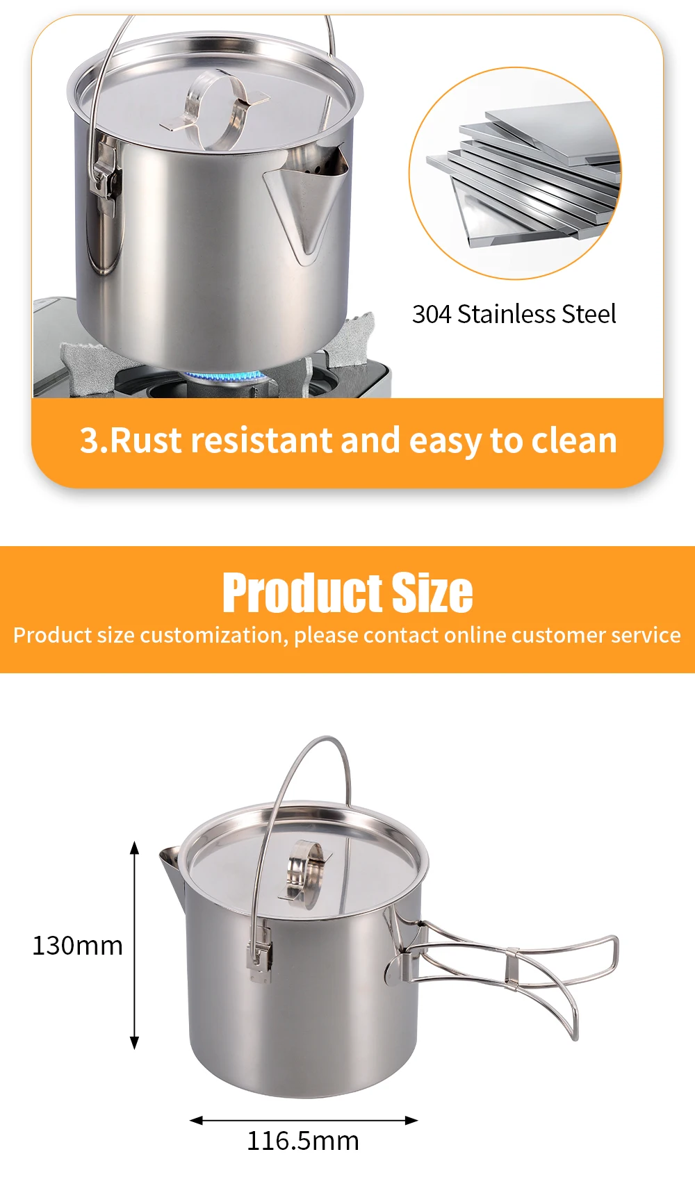 High Quality Outdoor Hiking Stainless Steel Tea Kettle Camping Coffee Tea Pot And Kettle Set details