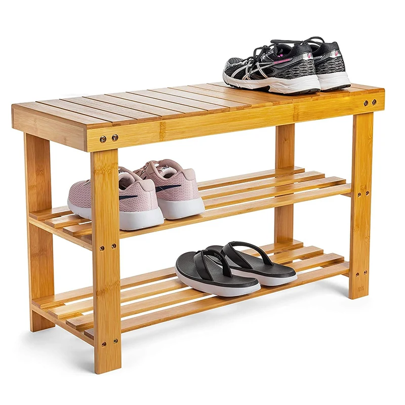 Wholesale 3-Tier Modern Bamboo Shoe Storage Bench Display Organizer Shelf Shoe Rack Entryway Organizer Rac for Home Living Room