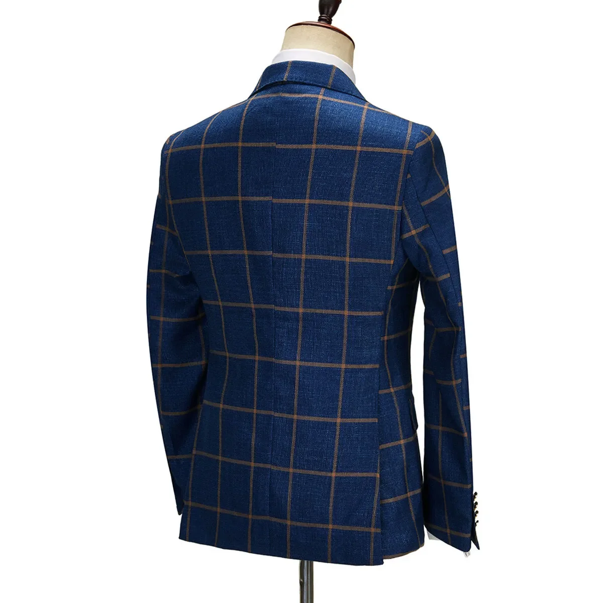 Luxury Check Plaid Men Suits Wedding Groom Tuxedos Peaked Lapel 