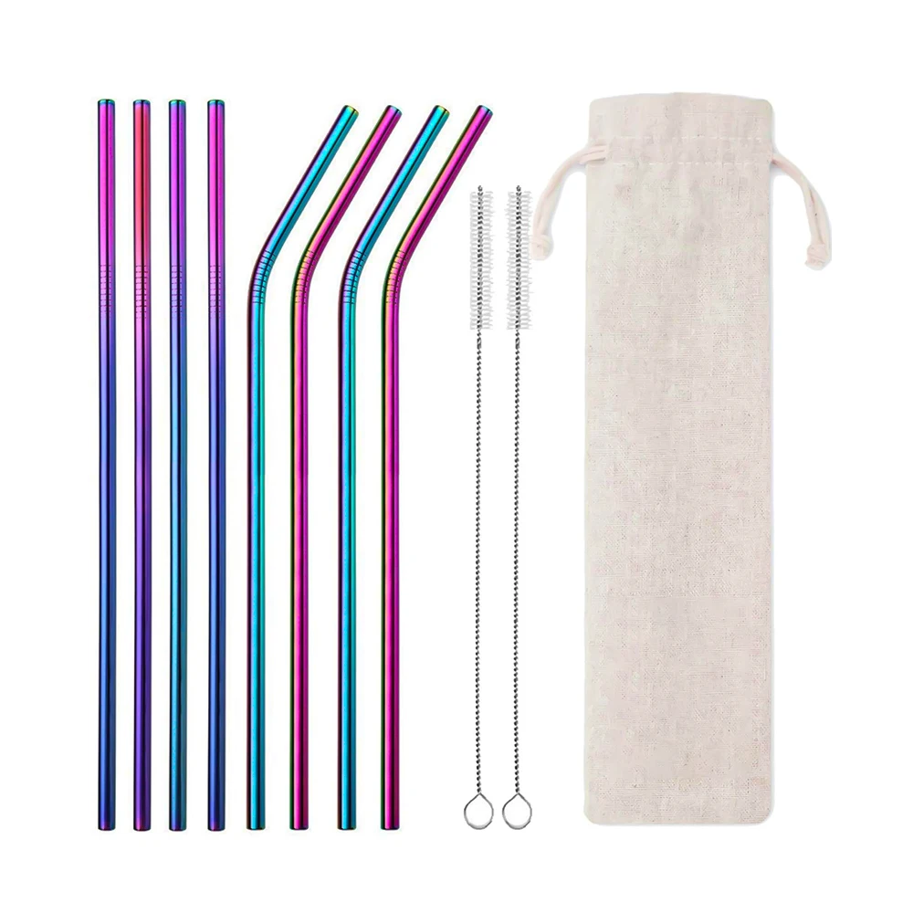 12 Inch Colorful Stainless Steel Straws, 8pcs Ultra Long Reusable Rainbow  Metal