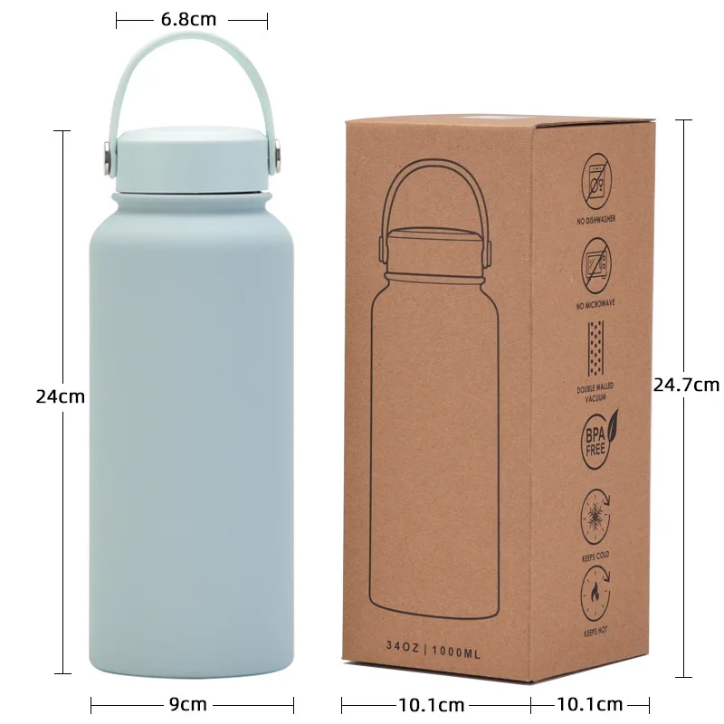 New Design 1L Vacuum Insulated Sport Gym Camping Stainless Steel Water Bottle With Handle