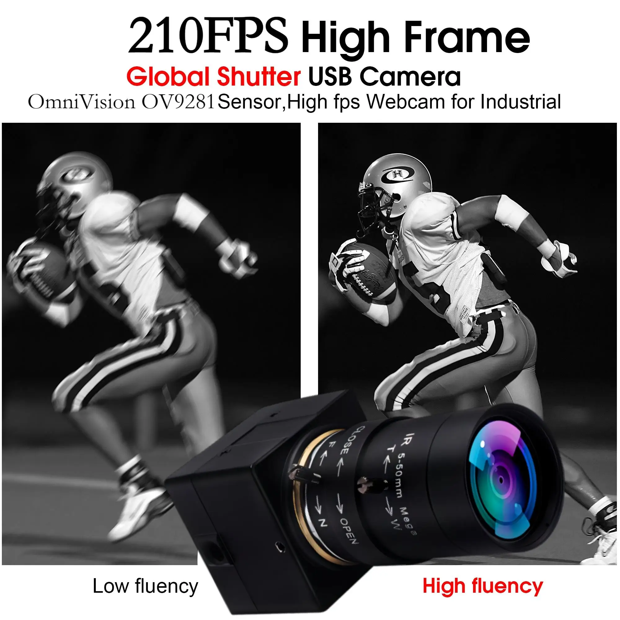 High Speed USB Camera 210fps 1280x800 Global Shutter OV9281