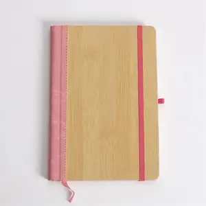 Custom Logo A5 Spiral Notebook New Business Style Bamboo Splicing Core Strap Fabric Paper Cover School Office Organizer Diary