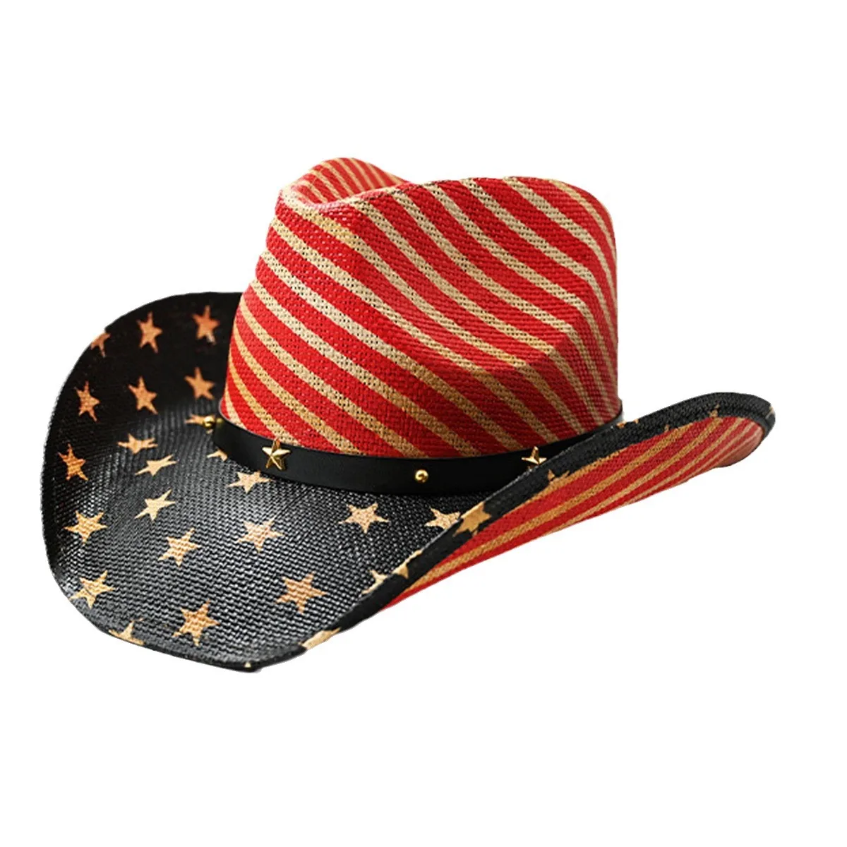 Women Men American Flag Stars Wide Brim Paper Straw Stripe  display picture 2