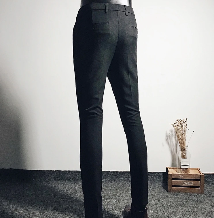 Business Casual Trousers Elastic Little Leg Cropped Pants Men's Korean Slim  Fit Suit Pants