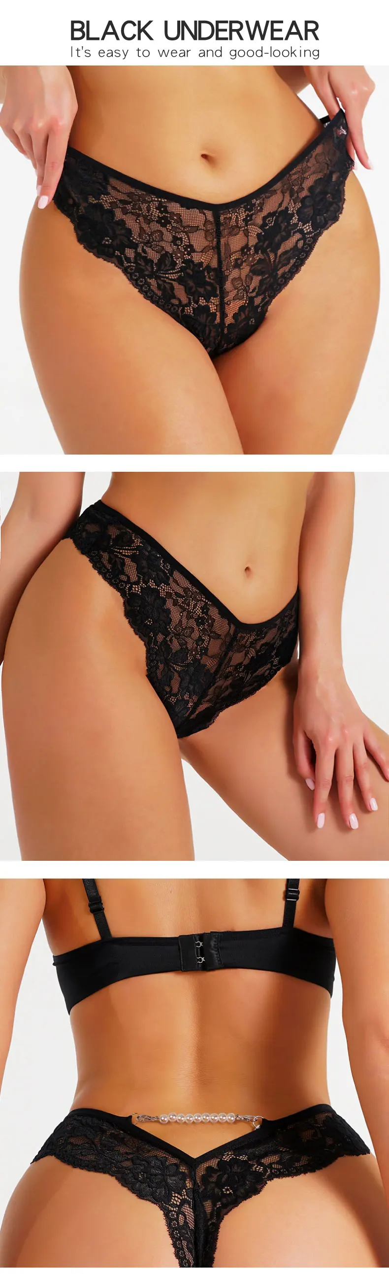 Wholesale Women Black Lace Panty Women's Panties Sexy Pearl G