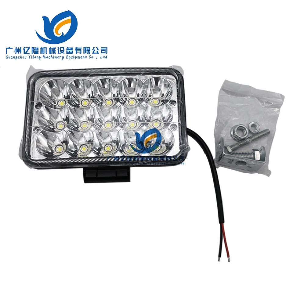 Excavator 24v Super Bright Diffusion Light for Engine Truck Agricultural Front Combined Lamp Headlight Led Square 15 Beads 45w
