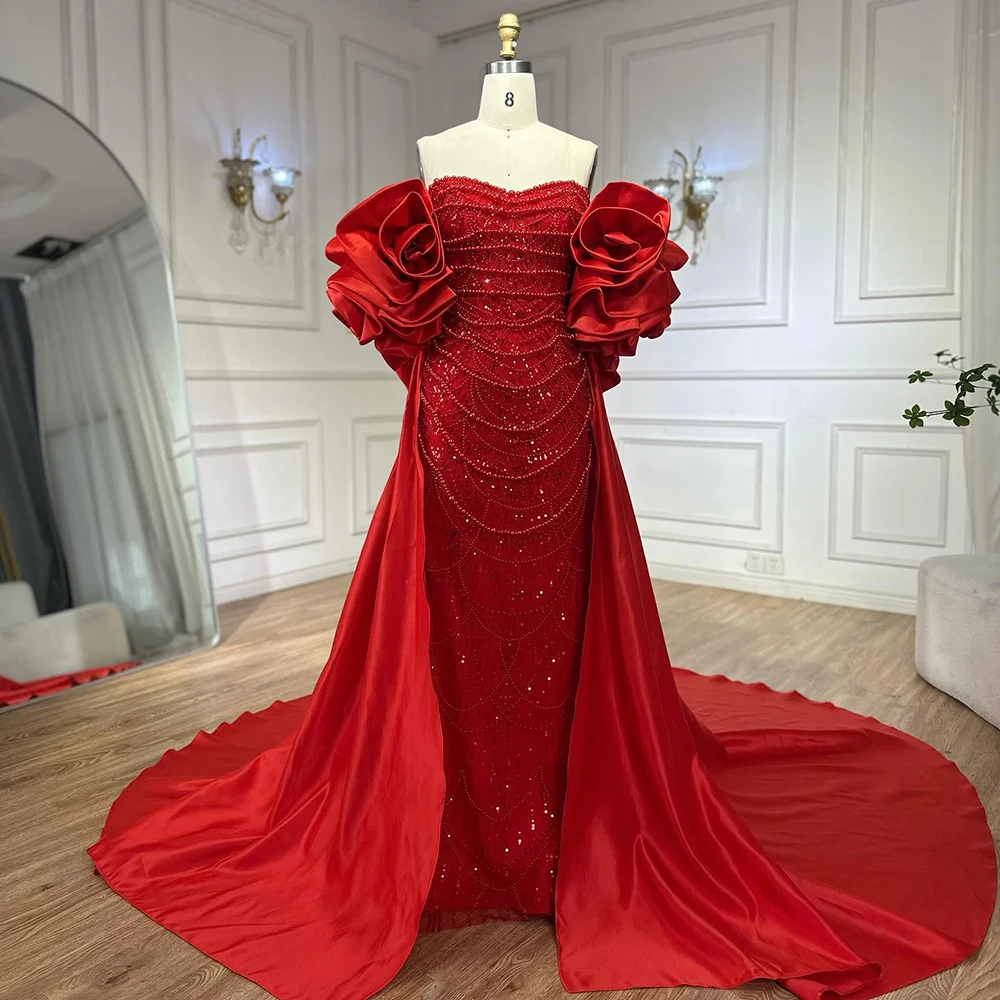 Red Pearls Beaded Strapless Mermaid Evening Dresses With Shawl Serene Hill  LA72585A Wedding Party Gowns for Women 2025