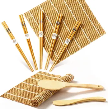 Bamboo Sushi Making Kit with Mat, Chopsticks,Paddle,Spreader