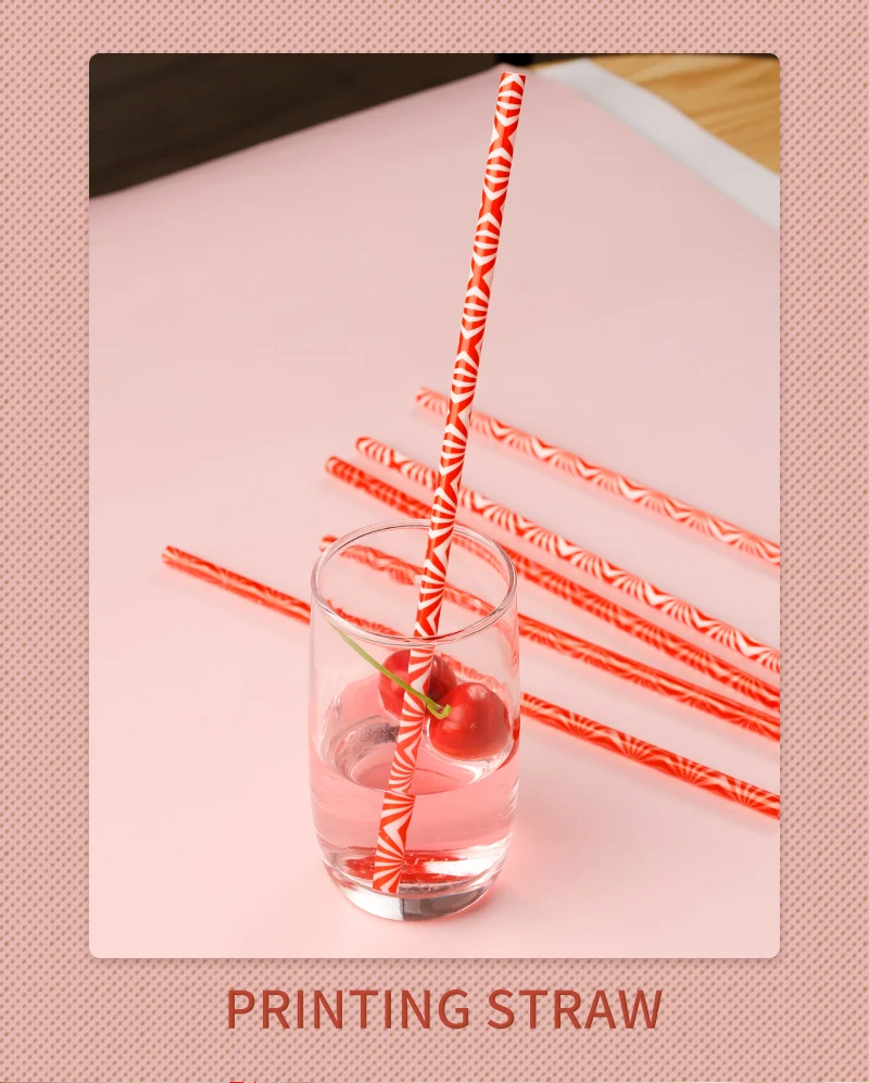Red Striped Printing Straw,Pp Plastic Reusable Straws,Hot Sale