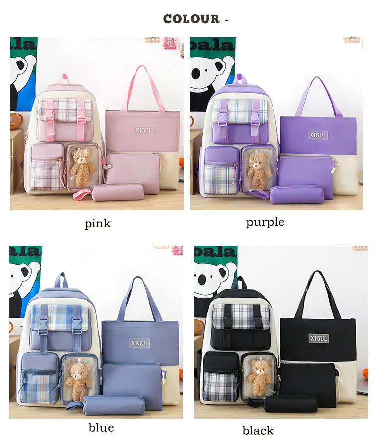 Hot sale Fashion high quality school   bag backpack set school bag girls schoolbags lovely college style  Travel  bag