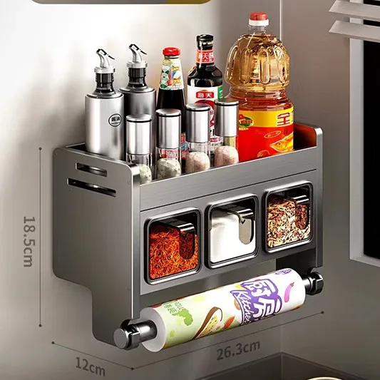 Kitchen Shelf Detachable Shelf with Towel bar for Quality Condiments